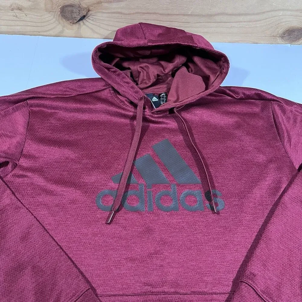 Adidas Climawarm Burbundy Logo Pullover Hoodie Sweatshirt Men's Size Large